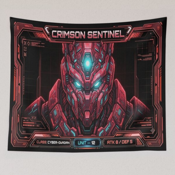 Item preview, Crimson Sentinel Cyber Guardian - Red Mecha TCG Playmat designed and sold by FABIOLART.