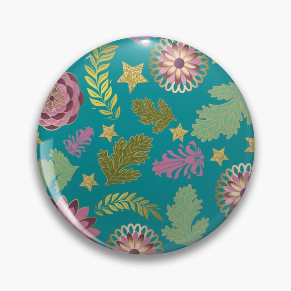 Item preview, Teal jewel garden - pink florals and golden stars designed and sold by BigfeetLittlepaws.