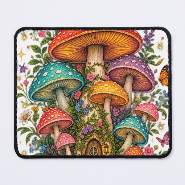Item preview, Enchanted Mushroom Cottage – Colorful Cottagecore Fairy Garden Fantasy designed and sold by DMQ-Designs.