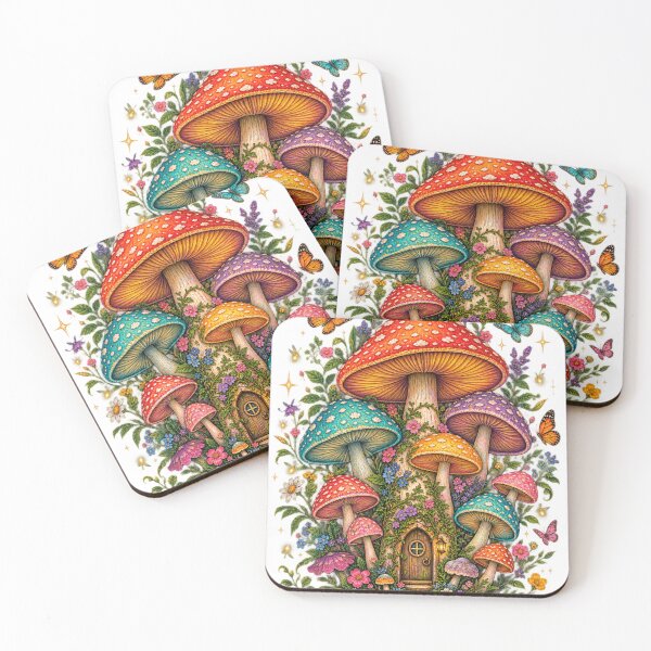 Item preview, Enchanted Mushroom Cottage – Colorful Cottagecore Fairy Garden Fantasy designed and sold by DMQ-Designs.