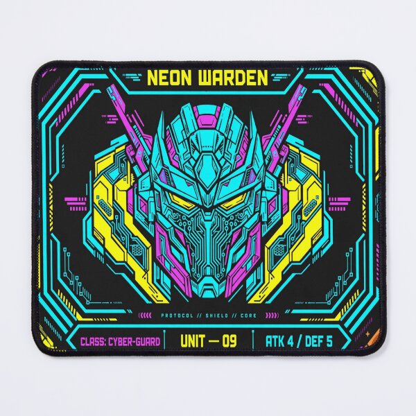 Item preview, Neon Warden Cyber Guard - Retro Synthwave Mecha TCG Playmat designed and sold by FABIOLART.