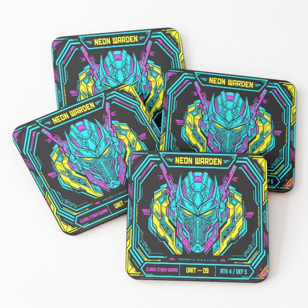 Item preview, Neon Warden Cyber Guard - Retro Synthwave Mecha TCG Playmat designed and sold by FABIOLART.