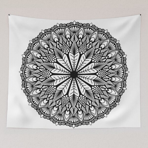 Item preview, Intricate Black and White Circular Henna Mandala designed and sold by FioreDiCiliegio.
