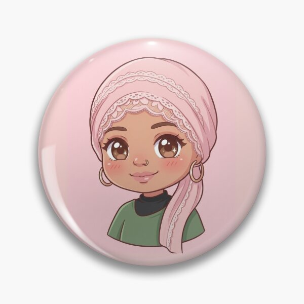 Artikelvorschau, Chibi-Porträt aus olivgrüner und rosa Spitze entworfen und verkauft von TheModernMuslimchibi&more .