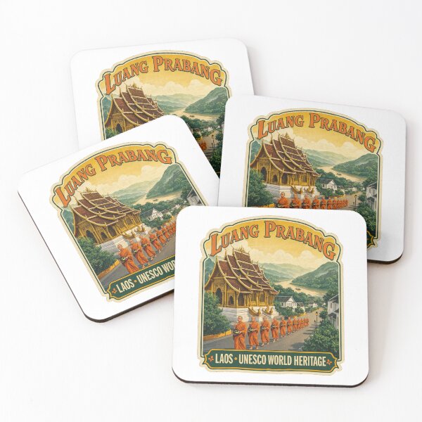 Item preview, Luang Prabang Laos Vintage Travel Art Buddhist Temple designed and sold by JIGUWORLD.