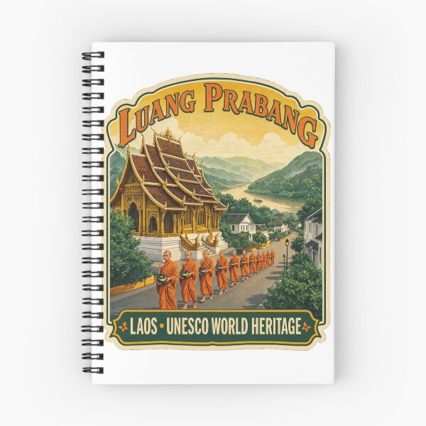 Item preview, Luang Prabang Laos Vintage Travel Art Buddhist Temple designed and sold by JIGUWORLD.