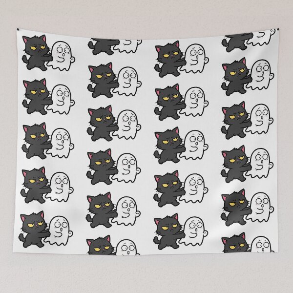 Item preview, Grumpy Black Cat Pushing Ghost Away | Funny Halloween Cat | Snarky Spooky Sticker designed and sold by Aisha Reda.