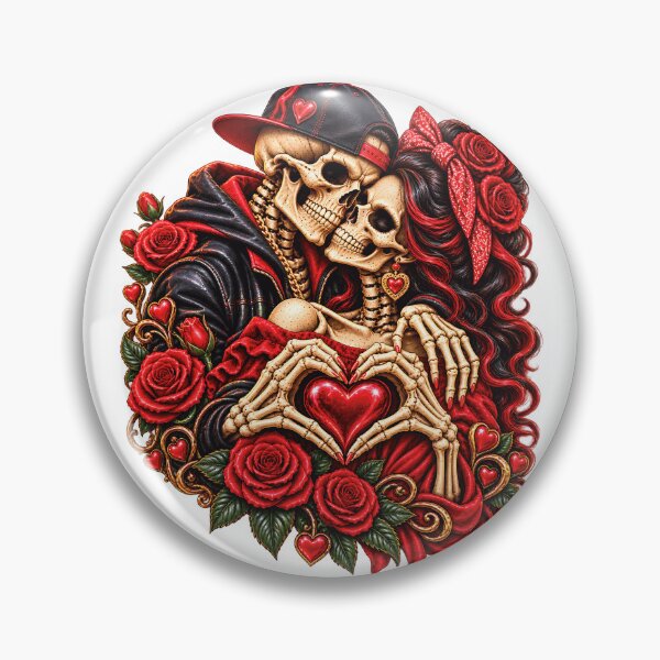 Artikelvorschau, Gothic-Skelettpaar verliebt in rote Rosen entworfen und verkauft von ArtSpark Studio.