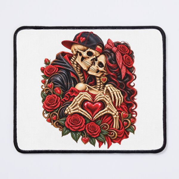 Item preview, Gothic Skeleton Couple in Love with Red Roses designed and sold by ArtSpark Studio.