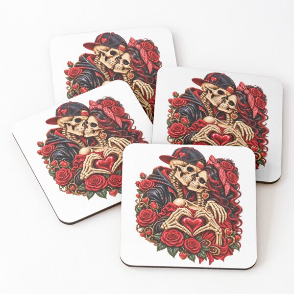 Item preview, Gothic Skeleton Couple in Love with Red Roses designed and sold by ArtSpark Studio.