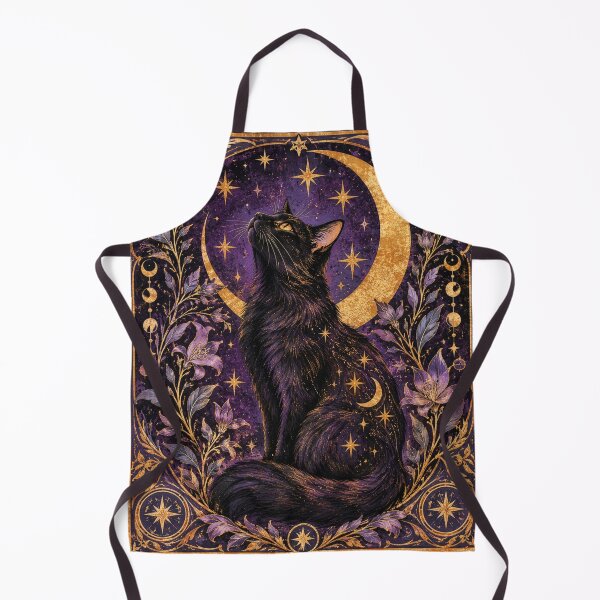 Item preview, Mystical Black Cat And Golden Moon, Celestial Gothic Art designed and sold by TinyBirdyDesigns.