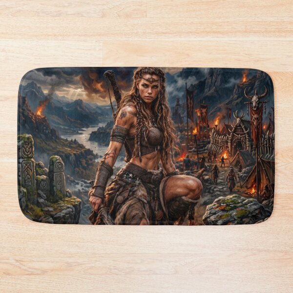 Item preview, Epic Amazon Warrior Near Orc Camp – Dark Fantasy Art designed and sold by VALKYRAART53.