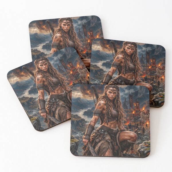 Item preview, Epic Amazon Warrior Near Orc Camp – Dark Fantasy Art designed and sold by VALKYRAART53.