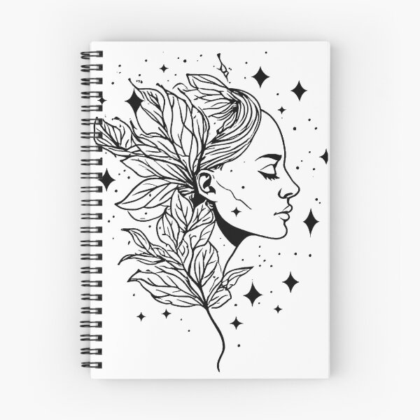 Item preview, Black and White Image of Ethereal Mother Nature Line Art - Celestial Flora Goddess. designed and sold by Giulivo Store Graphic.