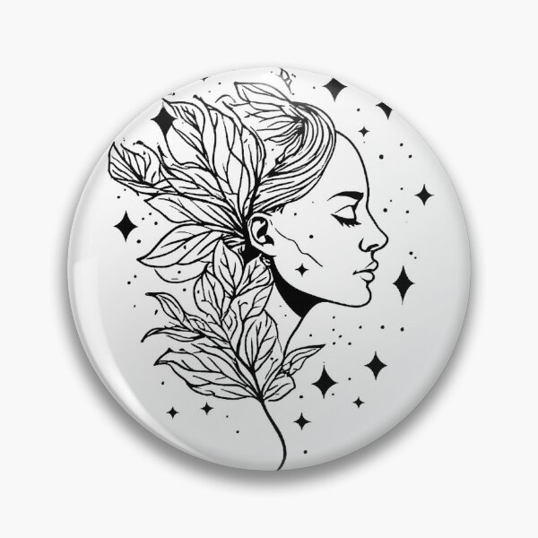Item preview, Black and White Image of Ethereal Mother Nature Line Art - Celestial Flora Goddess. designed and sold by Giulivo Store Graphic.