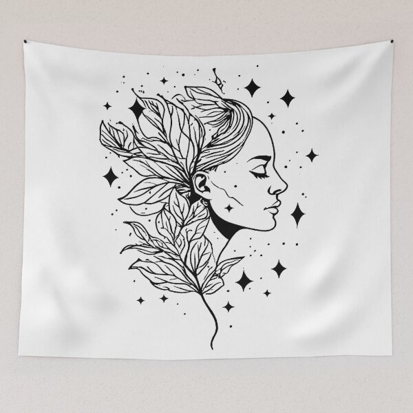 Item preview, Black and White Image of Ethereal Mother Nature Line Art - Celestial Flora Goddess. designed and sold by Giulivo Store Graphic.