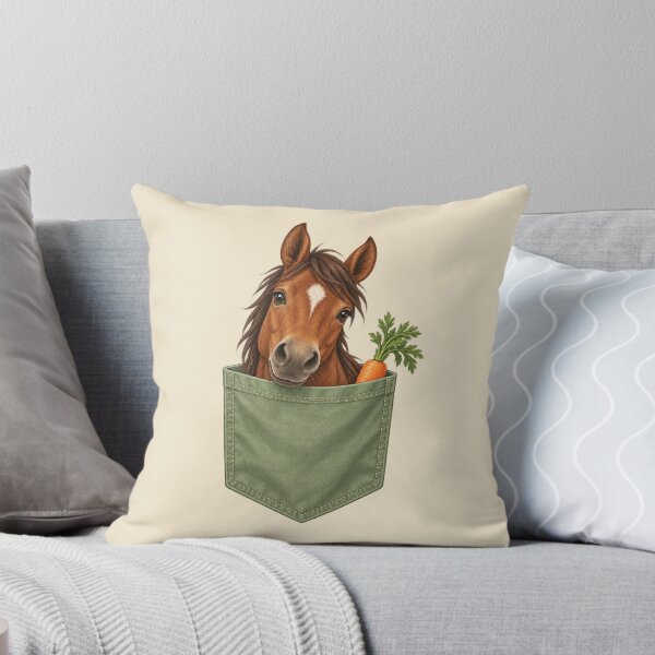Item preview, Curious Pocket Horse with Carrot - Sage Green Equestrian Art designed and sold by Glottopia.