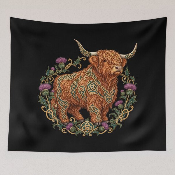 Item preview, Celtic Highland Cow with Thistles designed and sold by lAnJefurtifeu.