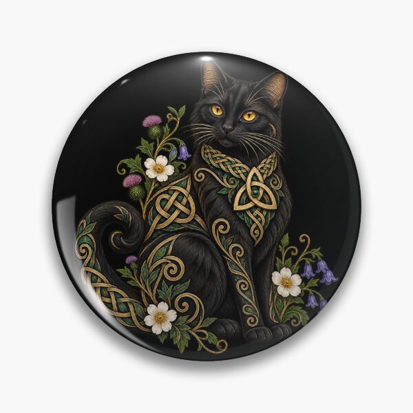 Item preview, Celtic black cat with wildflowers designed and sold by lAnJefurtifeu.