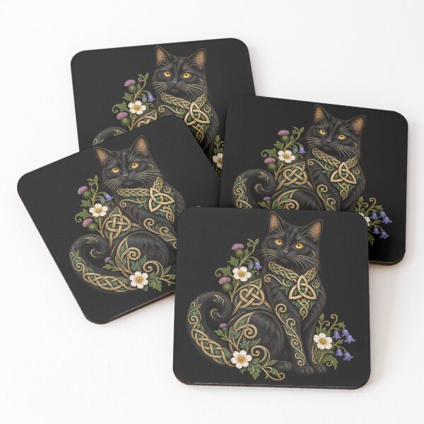Item preview, Celtic black cat with wildflowers designed and sold by lAnJefurtifeu.