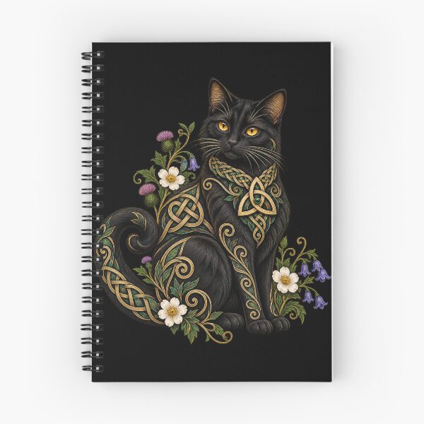 Item preview, Celtic black cat with wildflowers designed and sold by lAnJefurtifeu.