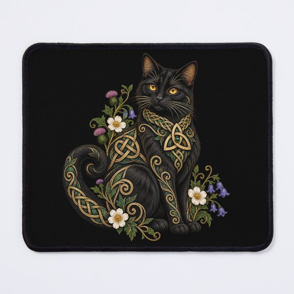 Item preview, Celtic black cat with wildflowers designed and sold by lAnJefurtifeu.