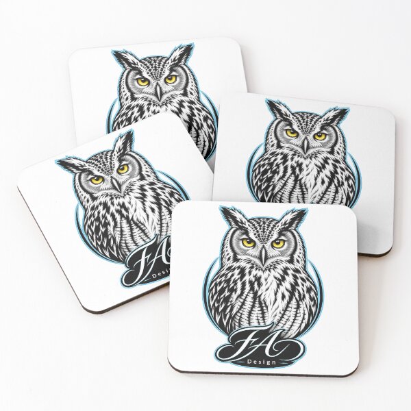 Item preview, Elegant Owl Blue and Yellow Emblem designed and sold by FeyArteDesigns.