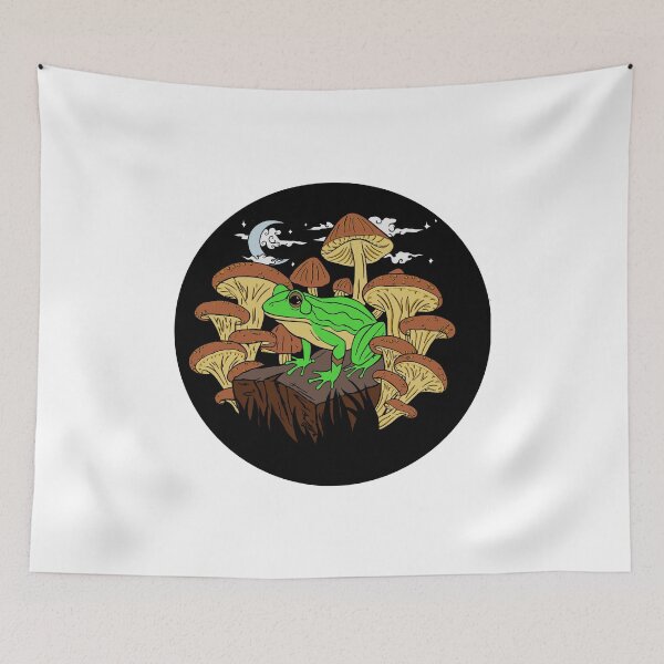 Item preview, Mushroom Frog Under the Moon Black Background designed and sold by Silverwolf144.