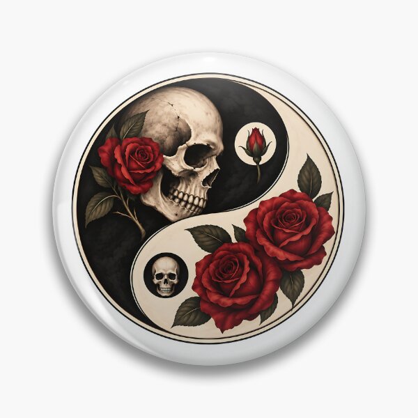 Item preview, Skull and Roses Yin Yang – Gothic Floral Balance designed and sold by Digital Culture Studio.