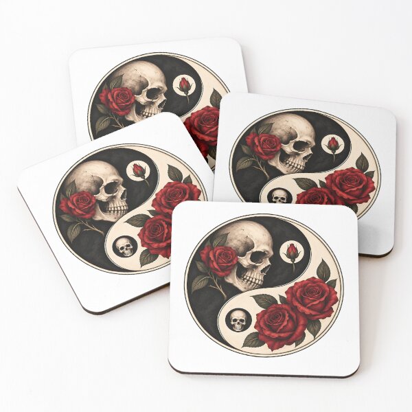 Item preview, Skull and Roses Yin Yang – Gothic Floral Balance designed and sold by Digital Culture Studio.