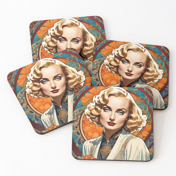 Item preview, Carole Lombard - Oblique Ink and Floral #24004 - Hollywood Legends Art Nouveau Illustration designed and sold by centuryretromedia.