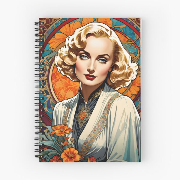 Artikelvorschau, Carole Lombard – Schräge Tusche und Blumen #24004 – Illustration im Jugendstil der Hollywood-Legenden entworfen und verkauft von centuryretromedia.