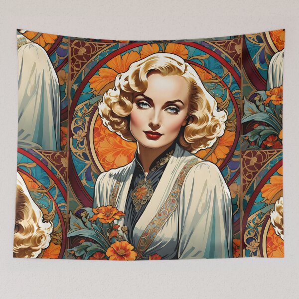 Item preview, Carole Lombard - Oblique Ink and Floral #24004 - Hollywood Legends Art Nouveau Illustration designed and sold by centuryretromedia.