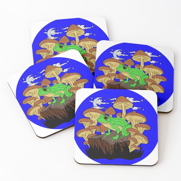 Item preview, Mushroom Frog Under the Moon Blue Background designed and sold by Silverwolf144.