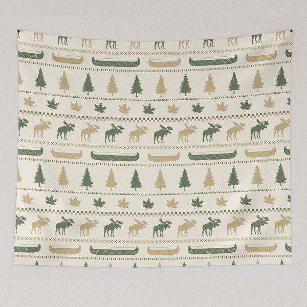 Item preview, Cabincore Moose Stripes in Cream + Leaf Green + Buckskin designed and sold by YesterdayColl.