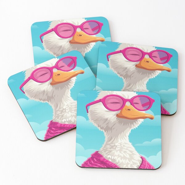 Item preview, Cute Smiling Vector Duck Wearing Pink Glasses & Magenta Cardigan Sweater designed and sold by NostalgiaPop77.