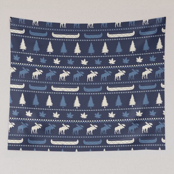 Item preview, Cabincore Moose Stripes in Blue + Navy + Cream designed and sold by YesterdayColl.