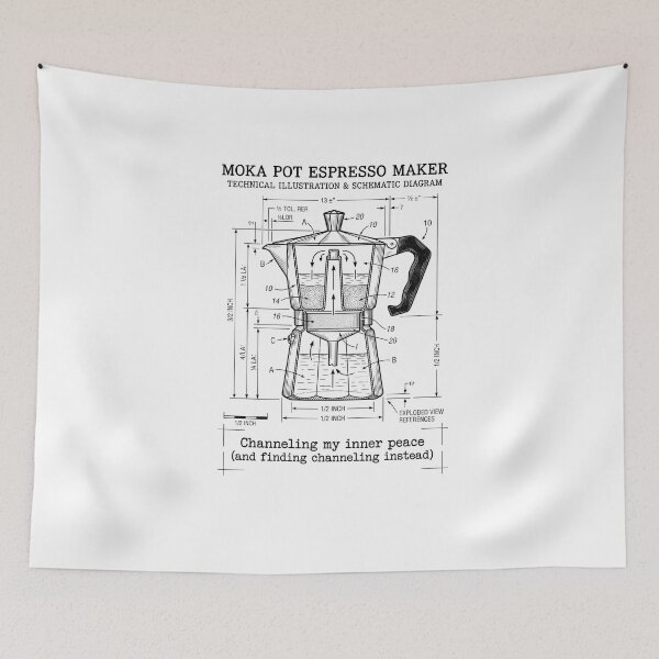 Item preview, Moka Pot Blueprint - Technical Coffee Diagram & Espresso Humor designed and sold by PhotoArtMC.