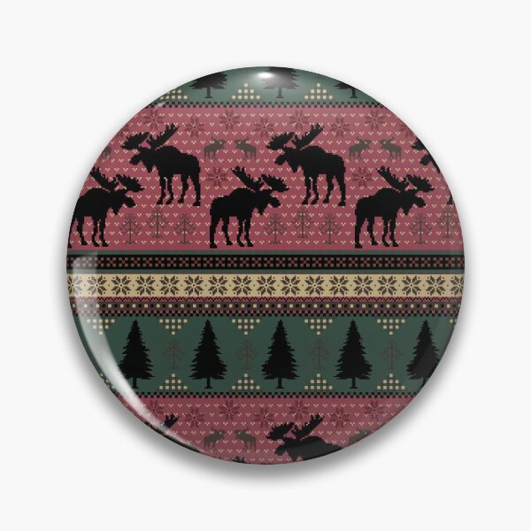 Artikelvorschau, Cabincore Moose + Pine Fairisle-Streifen in Rot, Grün, Schwarz und Buckskin entworfen und verkauft von YesterdayColl.