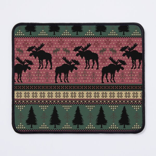 Item preview, Cabincore Moose + Pine Fairisle Stripes in Red Green Black + Buckskin designed and sold by YesterdayColl.