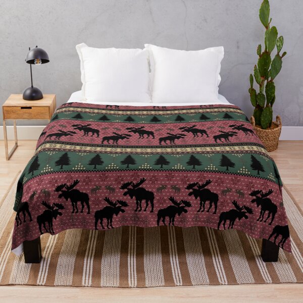 Item preview, Cabincore Moose + Pine Fairisle Stripes in Red Green Black + Buckskin designed and sold by YesterdayColl.