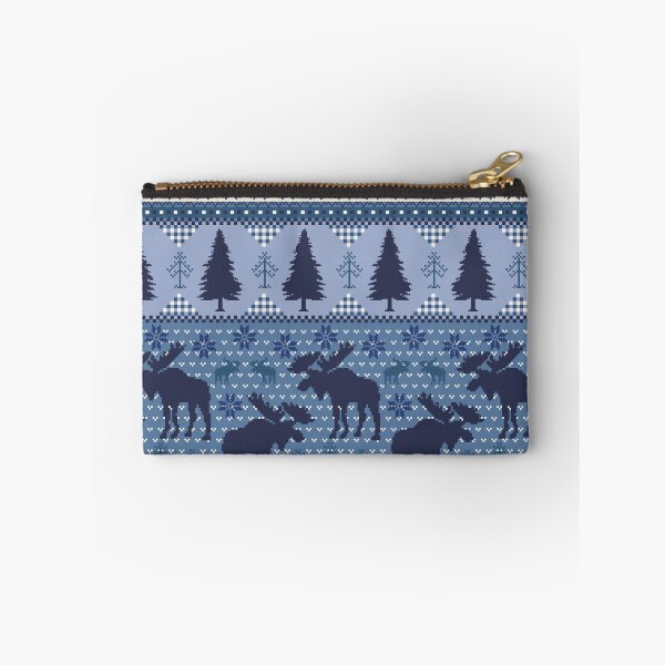 Item preview, Cabincore Moose + Pine Fairisle Stripes in Tonal Blue and Navy designed and sold by YesterdayColl.
