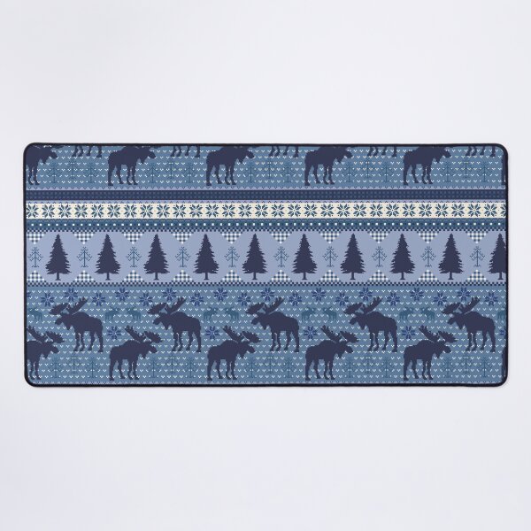 Item preview, Cabincore Moose + Pine Fairisle Stripes in Tonal Blue and Navy designed and sold by YesterdayColl.