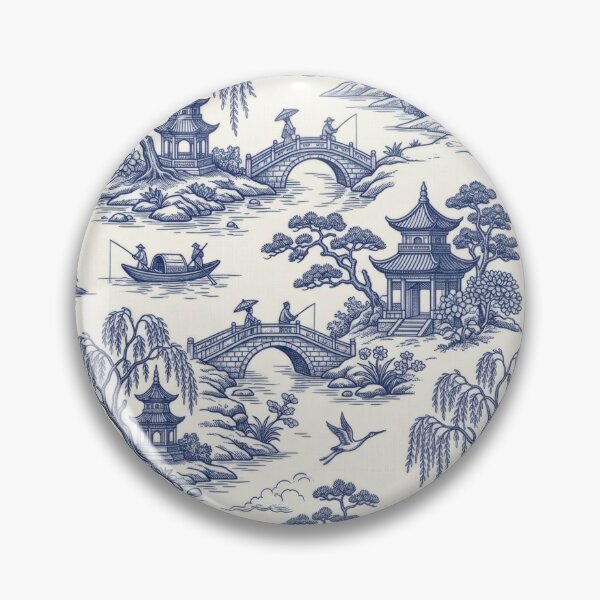 Item preview, Blue Willow White Landscape Outdoor Bridge Birds Neoclasical Jasperware chinoiserie inspired by Qing Dynasty China designed and sold by TheTimeTaxi.