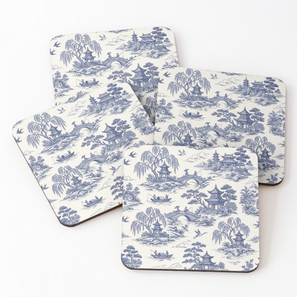 Item preview, Blue Willow White Landscape Outdoor Bridge Birds Neoclasical Jasperware chinoiserie inspired by Qing Dynasty China designed and sold by TheTimeTaxi.