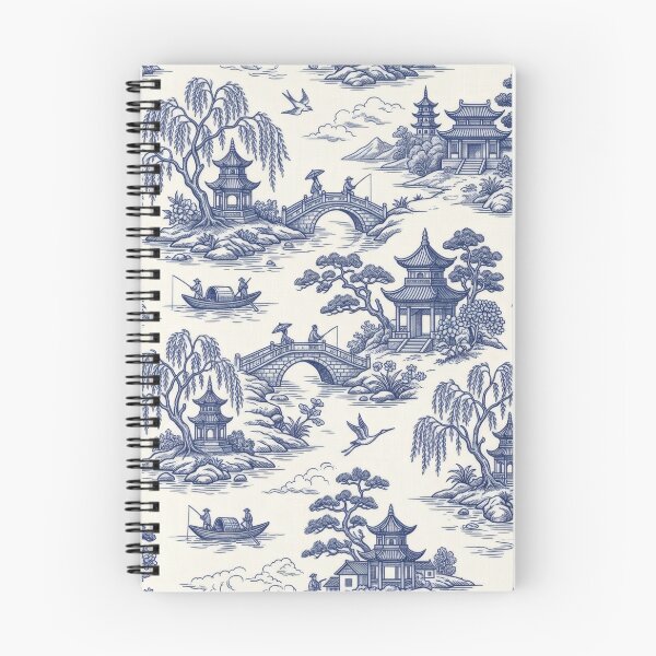 Item preview, Blue Willow White Landscape Outdoor Bridge Birds Neoclasical Jasperware chinoiserie inspired by Qing Dynasty China designed and sold by TheTimeTaxi.