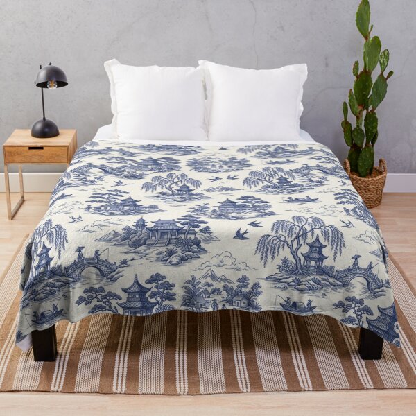 Item preview, Blue Willow White Landscape Outdoor Bridge Birds Neoclasical Jasperware chinoiserie inspired by Qing Dynasty China designed and sold by TheTimeTaxi.