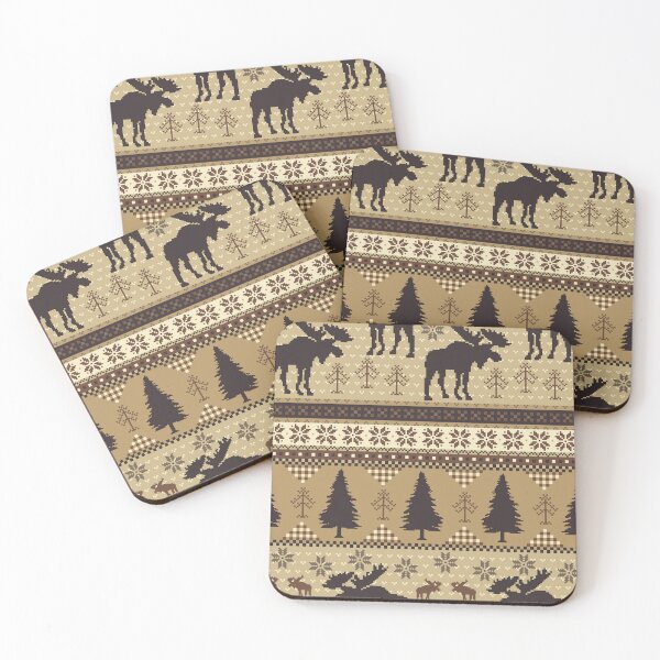 Item preview, Cabincore Moose + Pine Fairisle Stripes in Tonal Tan and Brown designed and sold by YesterdayColl.