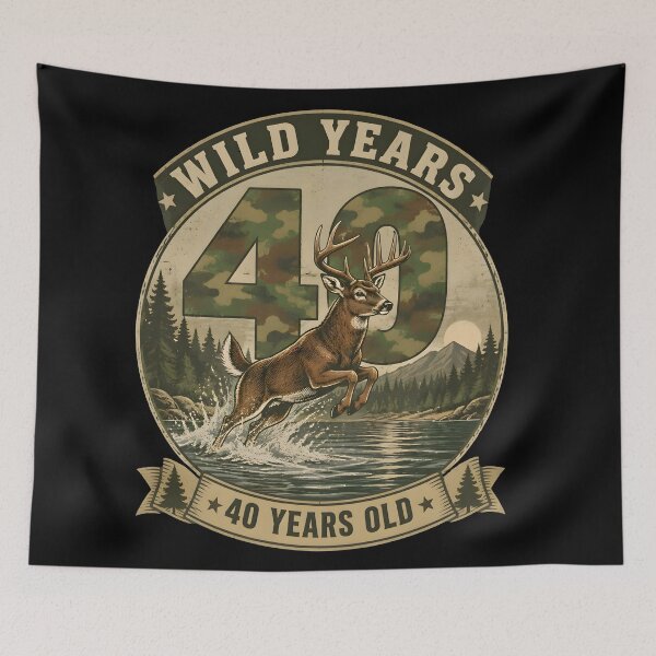 Item preview, Wild Years 40 Years Old 40th Birthday Deer Outdoors Retro Gifts designed and sold by LeSoniPapaPrint.