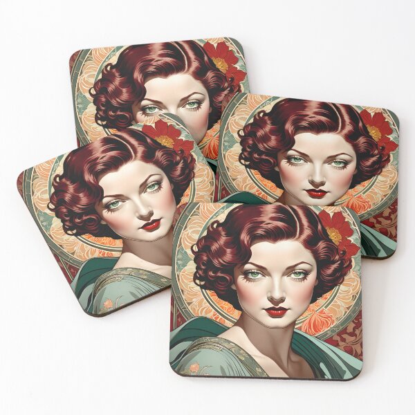 Item preview, Myrna Loy - Oblique Ink and Floral #24011 - Hollywood Legends Art Nouveau Illustration designed and sold by centuryretromedia.